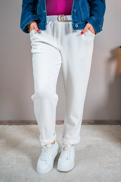 Jerseyhose mit Gürtel, off-white