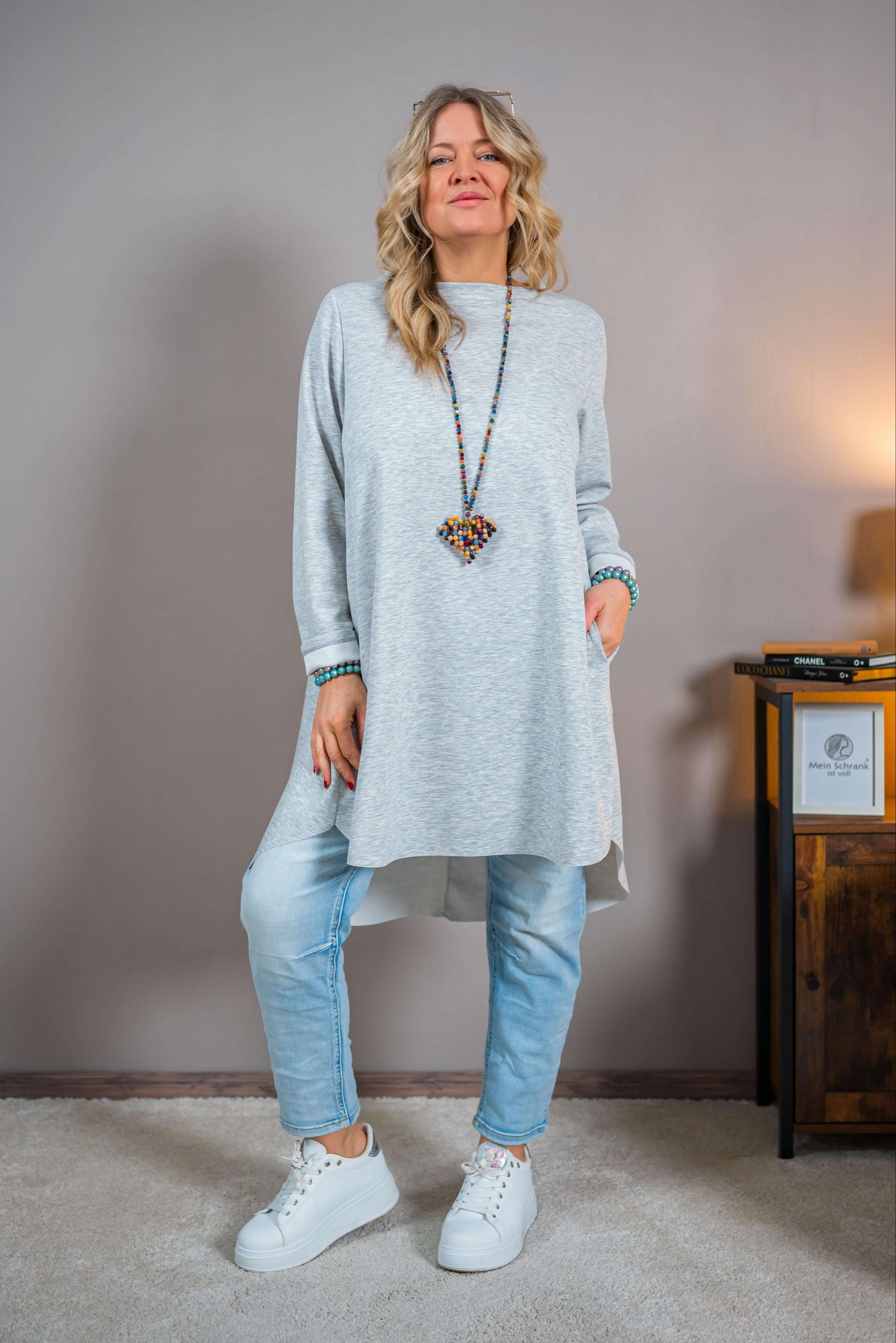 Oversize Shirtkleid, grau melange