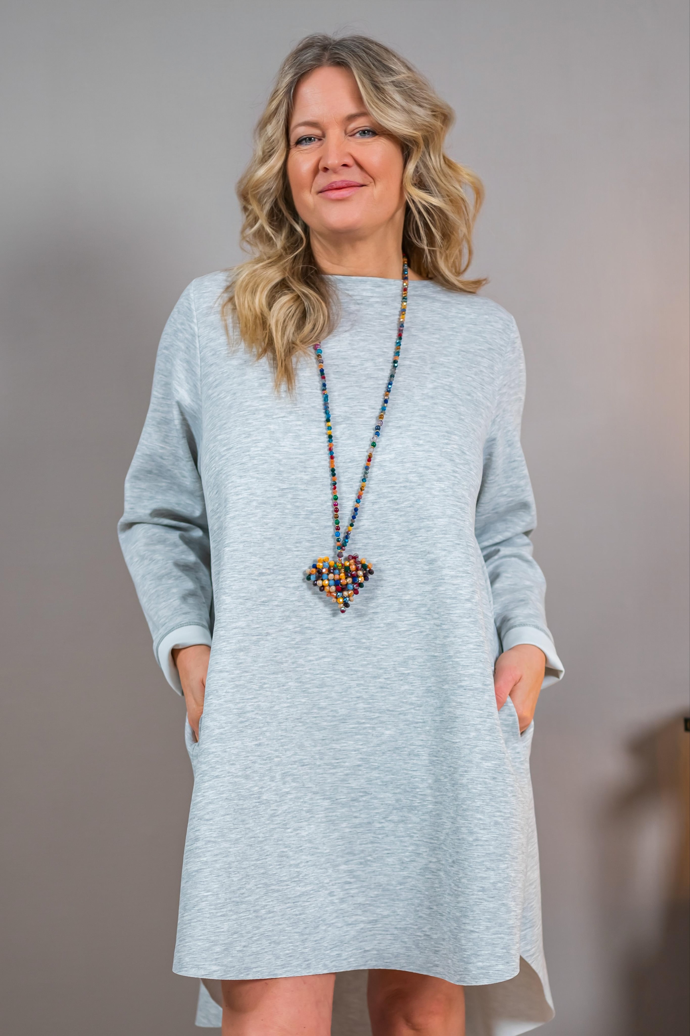 Oversize Shirtkleid, grau melange