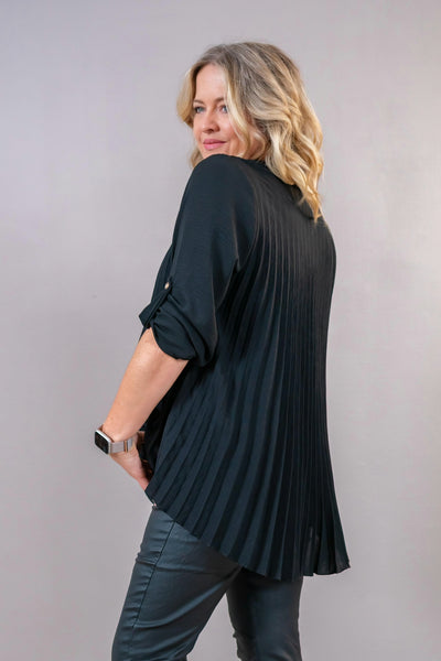 Plissee-Bluse, schwarz
