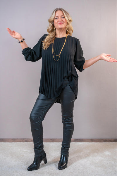 Plissee-Bluse, schwarz