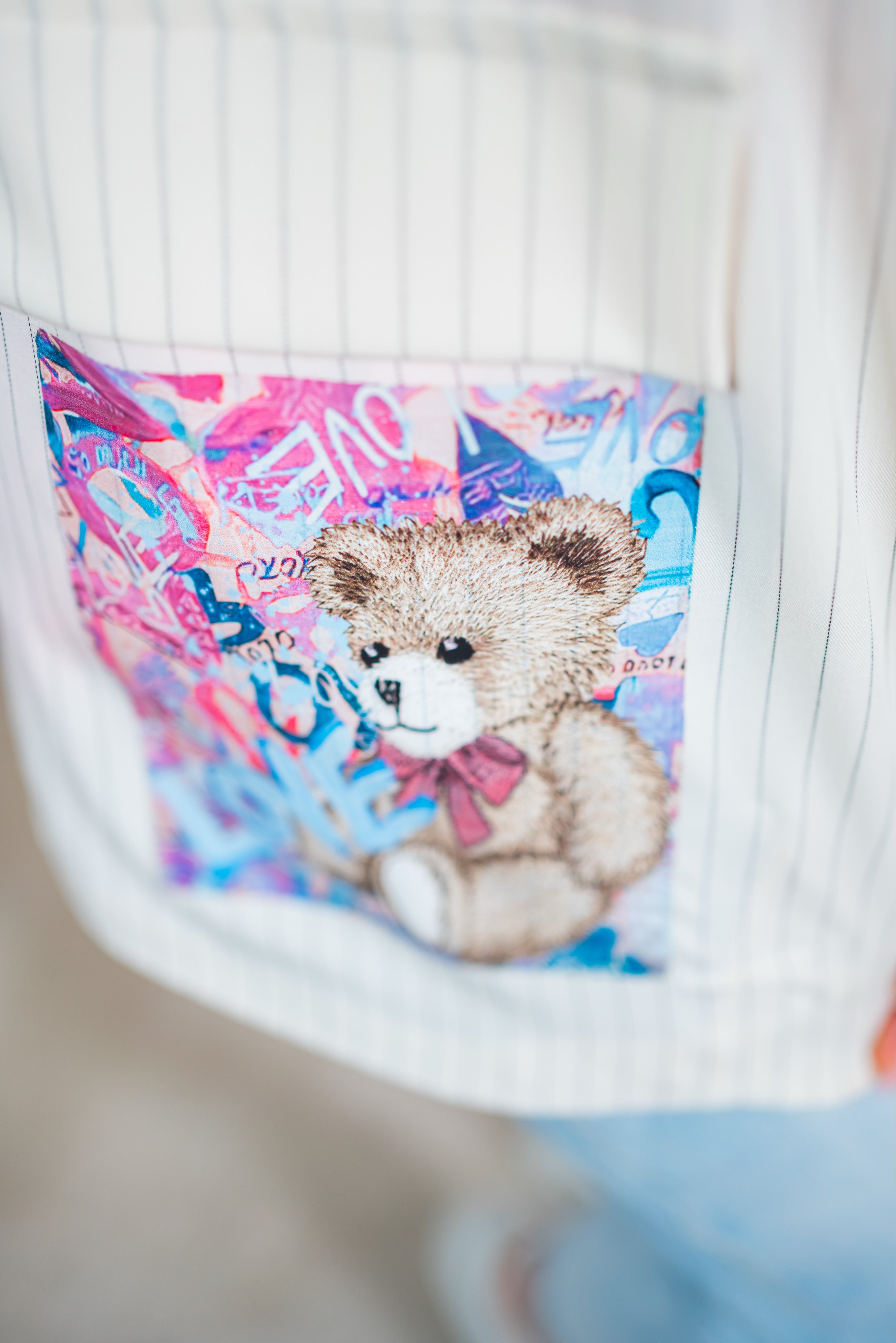 Fashion-Blazer mit Print und Streifen, ecru