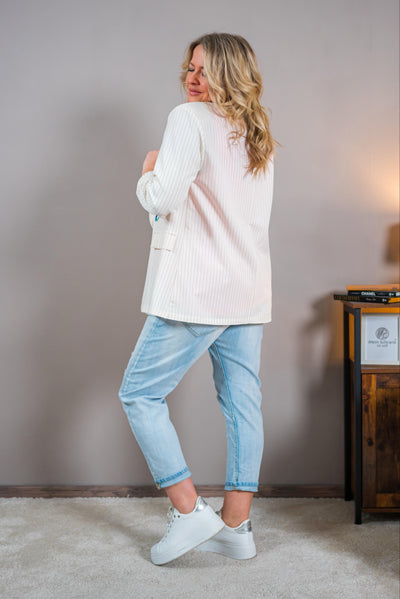 Fashion-Blazer mit Print und Streifen, ecru