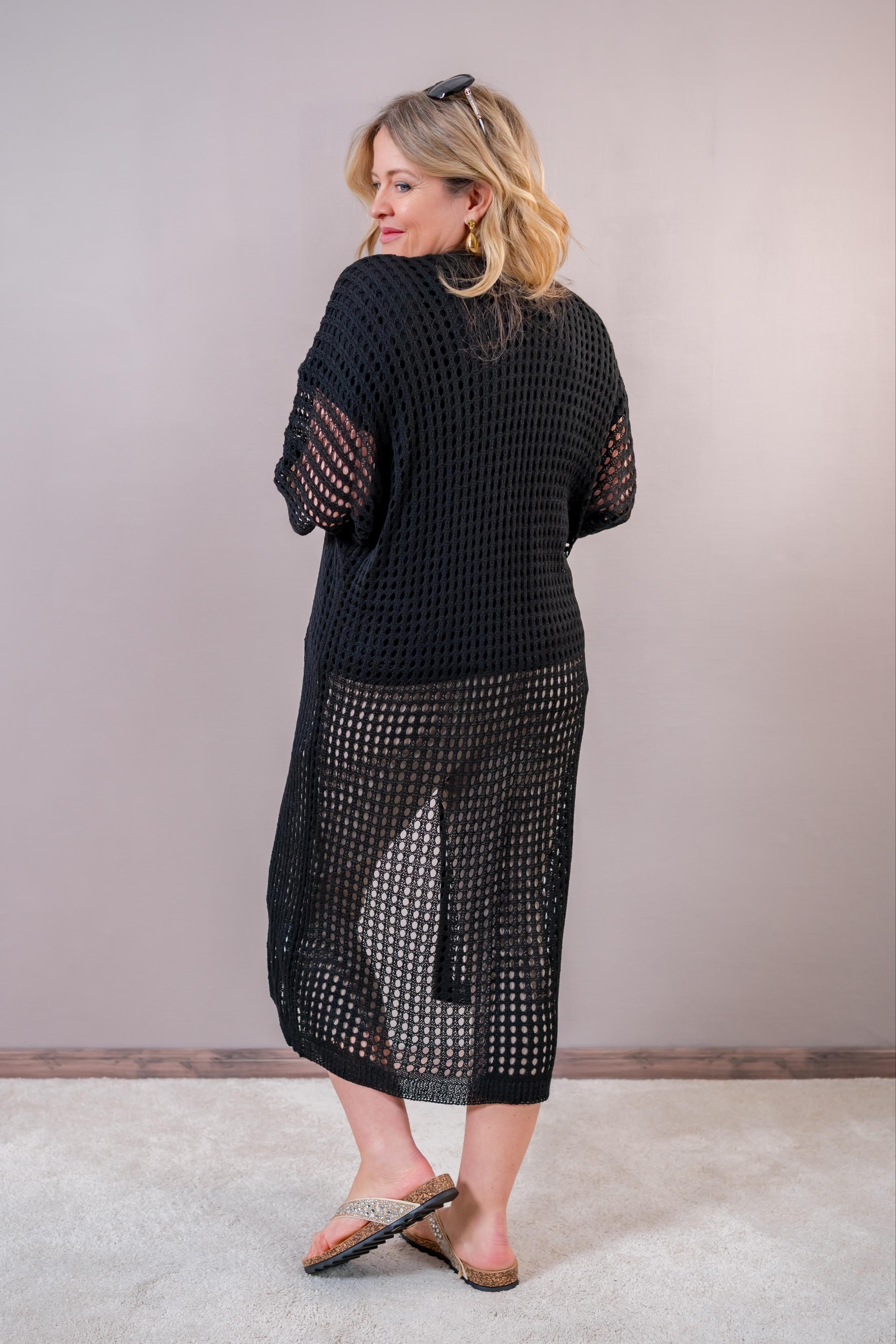 Leichter Cardigan mit Loch-Muster, schwarz