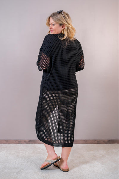 Leichter Cardigan mit Loch-Muster, schwarz