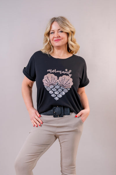 T-Shirt mit Herz-Design, schwarz
