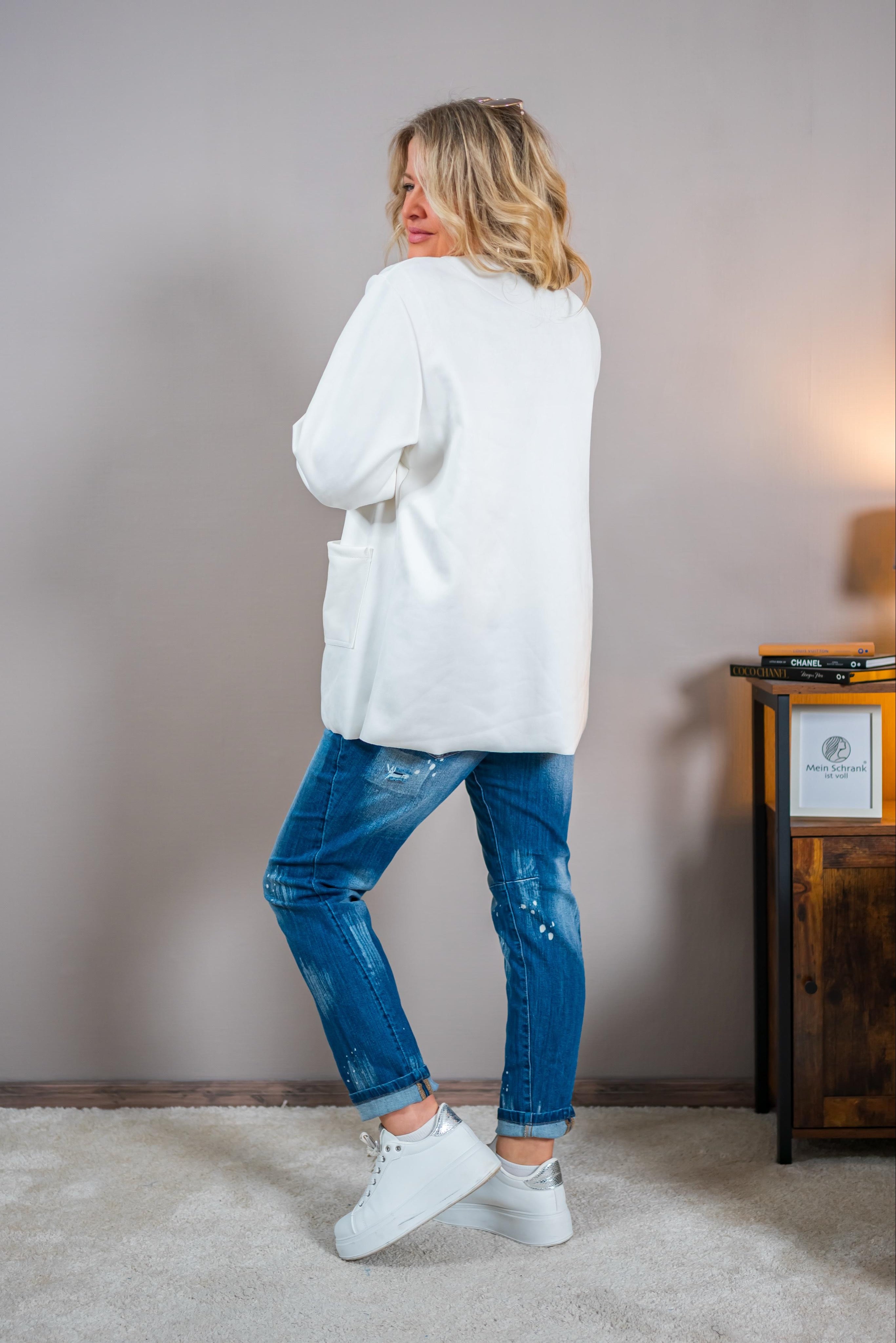 Offene Jacke in Velourslederoptik, off-white