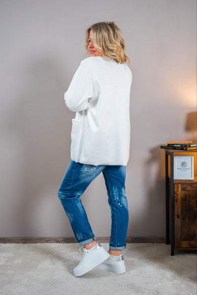 Offene Jacke in Velourslederoptik, off-white