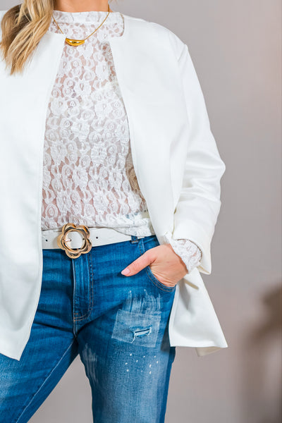 Offene Jacke in Velourslederoptik, off-white