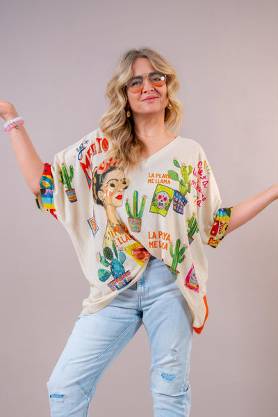 Oversize-Shirt mit funkelndem Design, beige