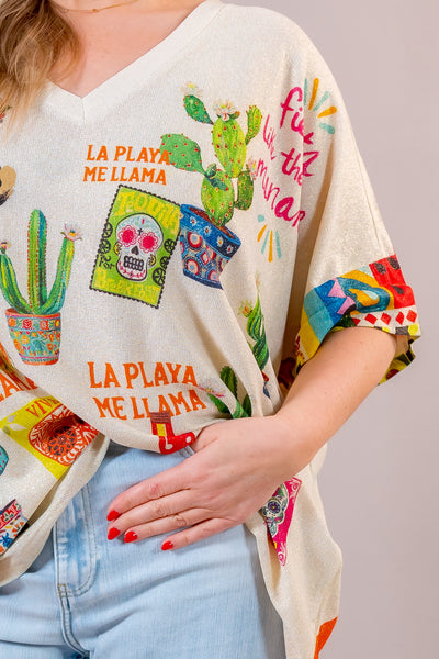 Oversize-Shirt mit funkelndem Design, beige