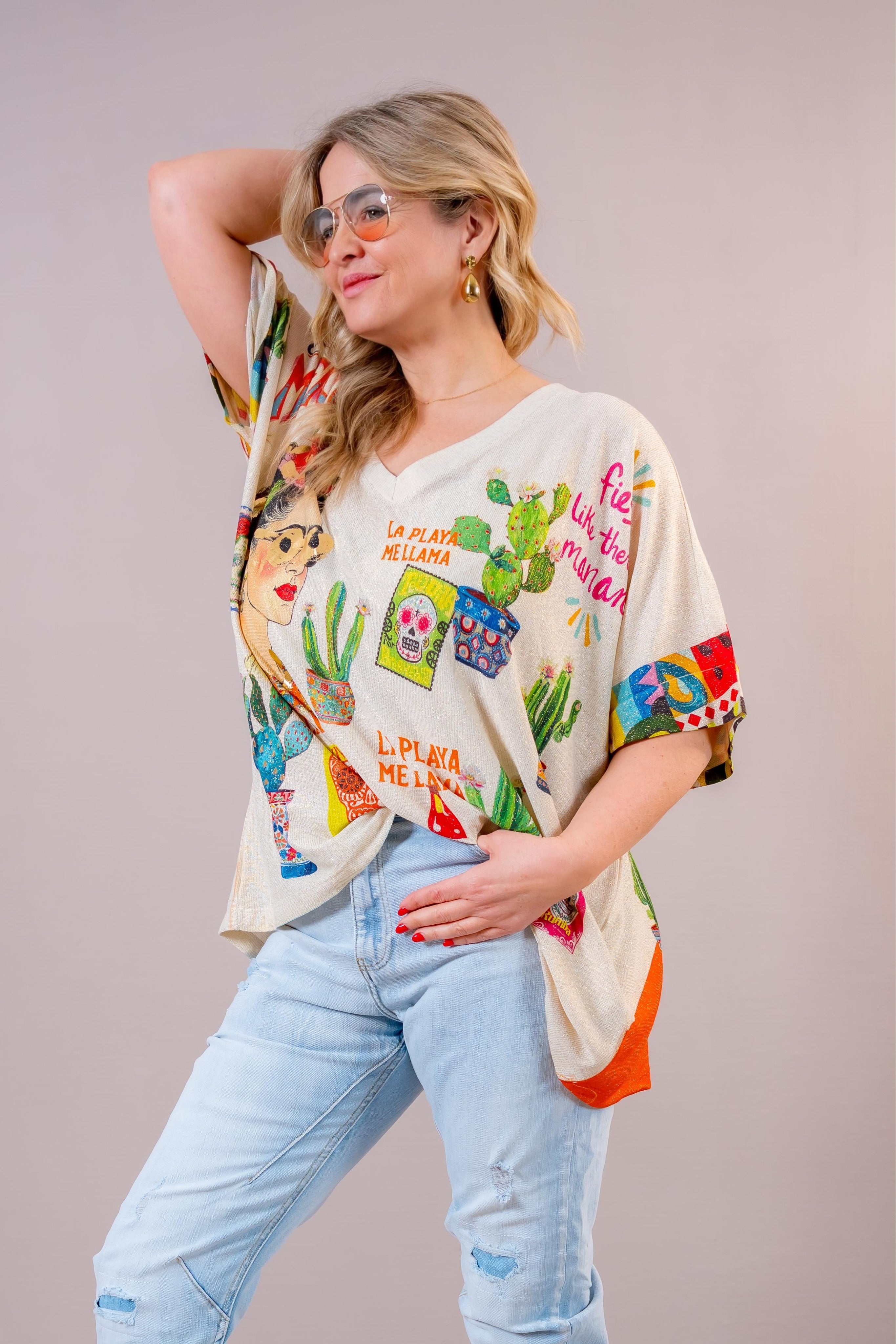Oversize-Shirt mit funkelndem Design, beige