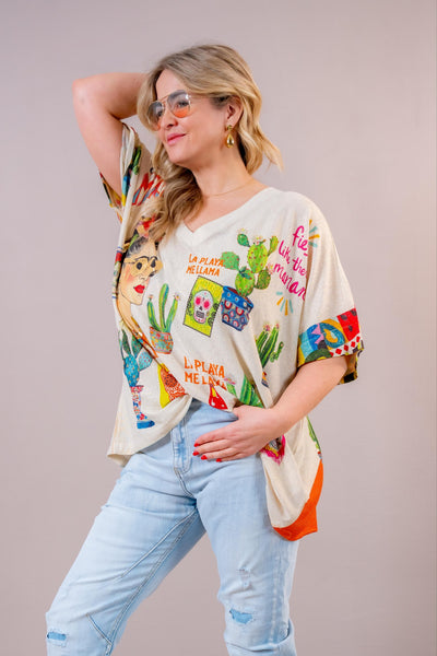 Oversize-Shirt mit funkelndem Design, beige
