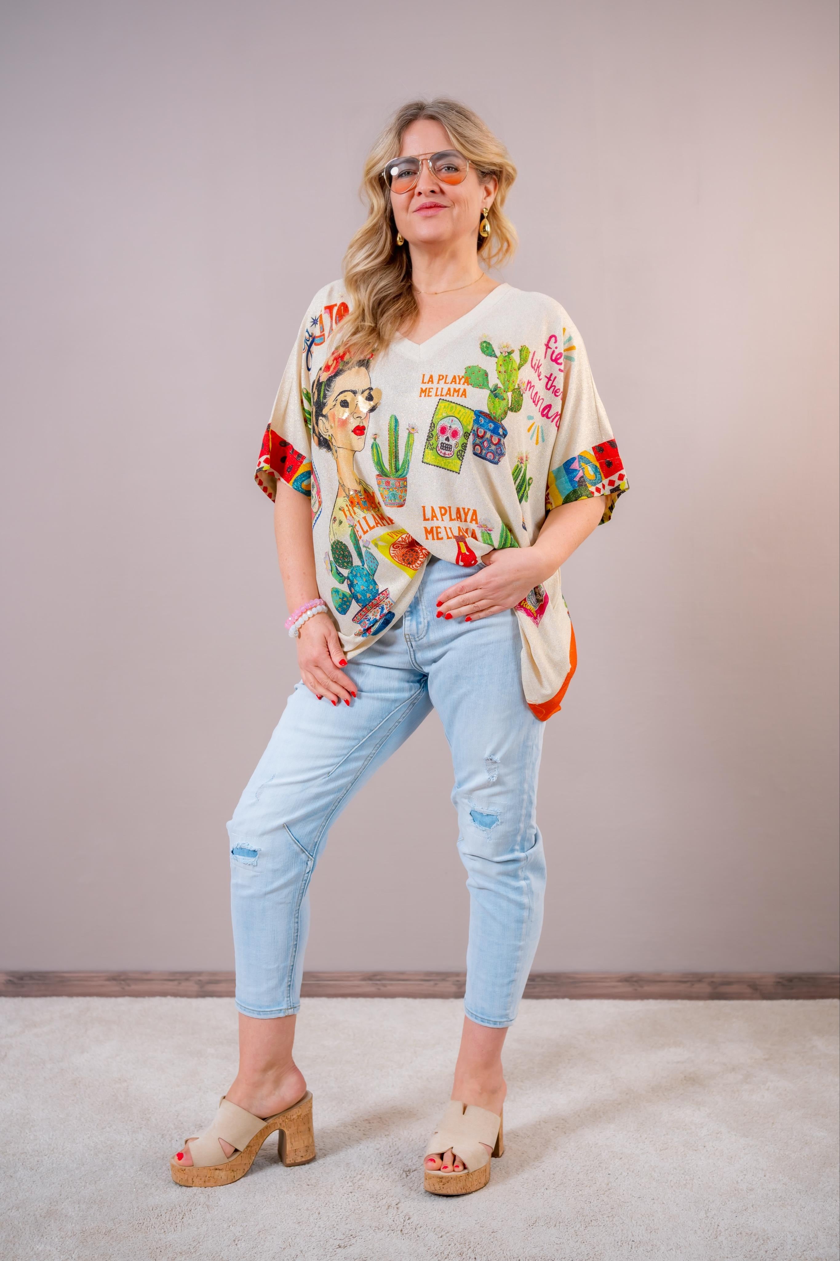 Oversize-Shirt mit funkelndem Design, beige