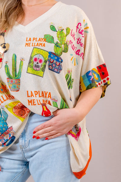 Oversize-Shirt mit funkelndem Design, beige