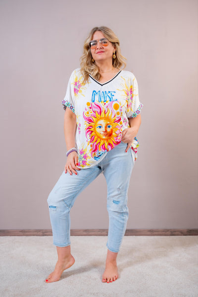 Oversize-Shirt mit buntem Design, mehrfarbig