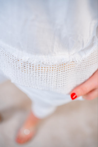 T-Shirt mit Netz-Details und Print, weiß/gold