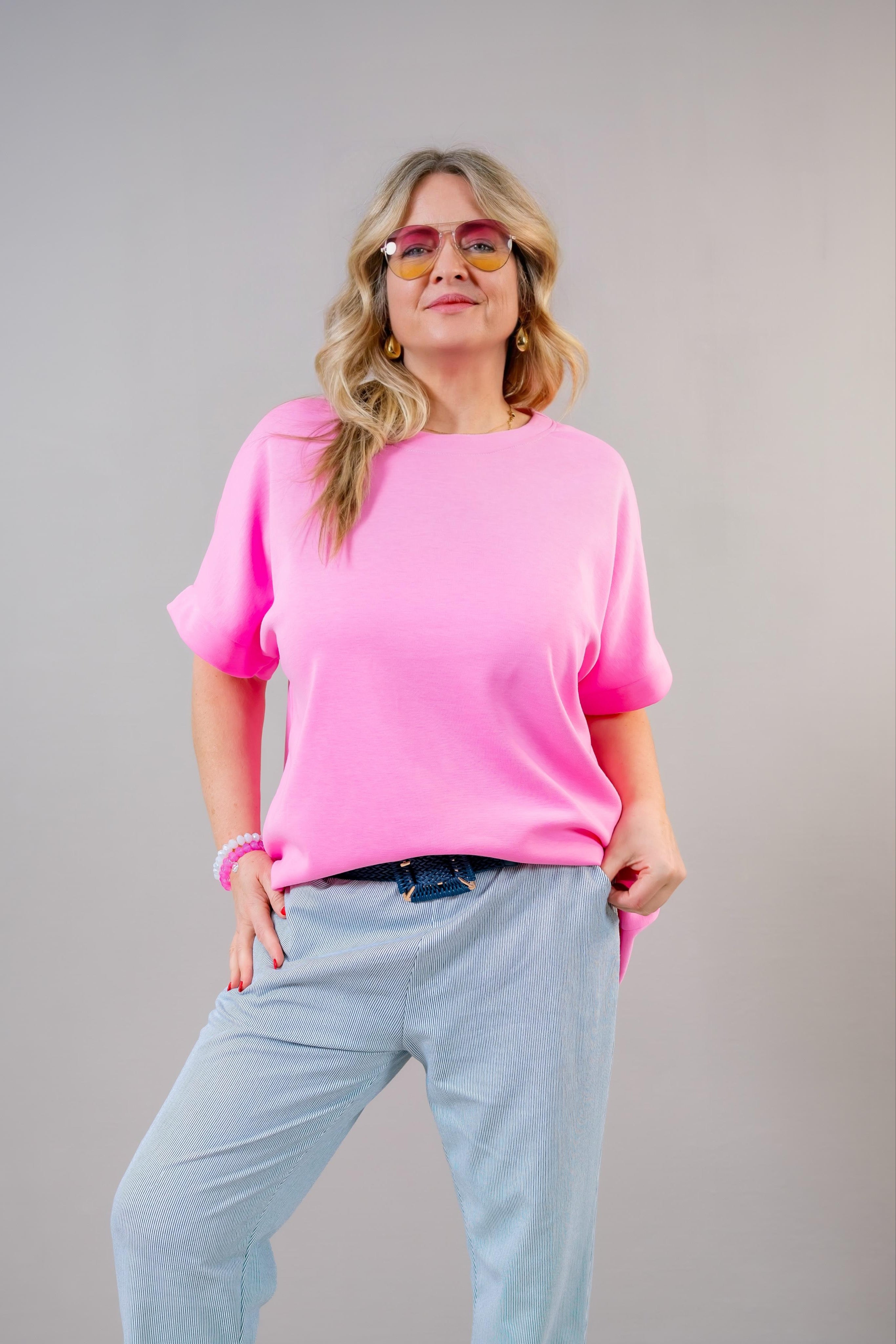 Oversize Kurzarm-Sweatshirt, pink