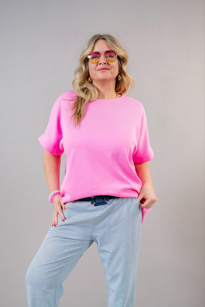 Oversize Kurzarm-Sweatshirt, pink