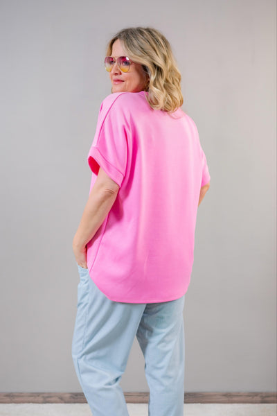 Oversize Kurzarm-Sweatshirt, pink