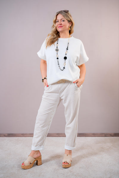 Oversize Kurzarm-Sweatshirt, creme