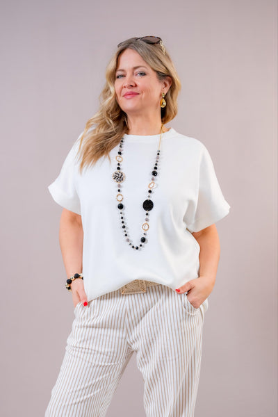 Oversize Kurzarm-Sweatshirt, creme