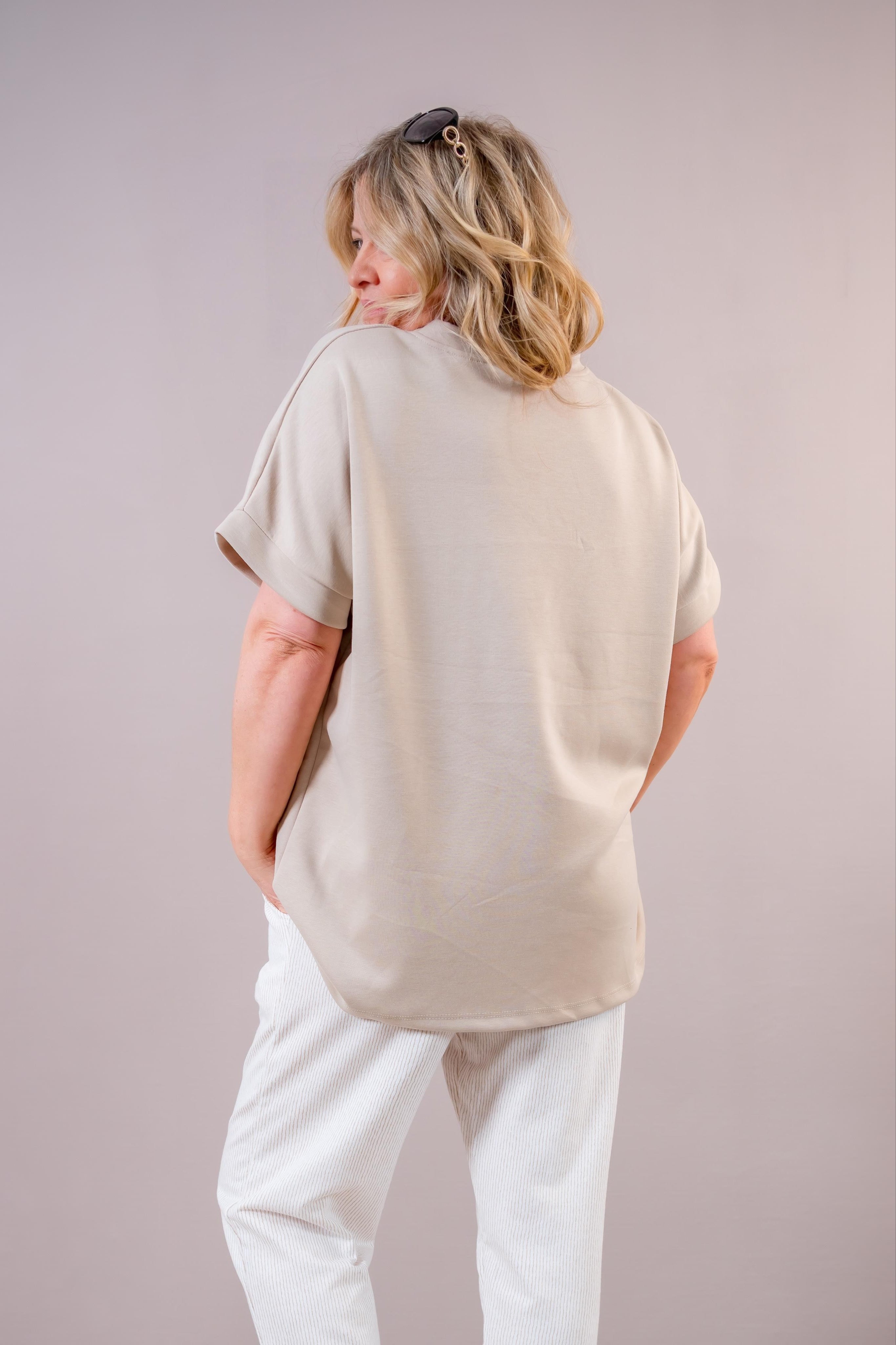 Oversize Kurzarm-Sweatshirt, beige