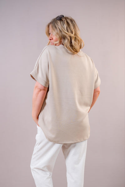 Oversize Kurzarm-Sweatshirt, beige