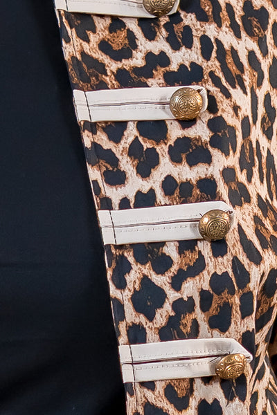 Cropped Jacke Leoprint mit goldenen Knöpfen, schwarz/creme