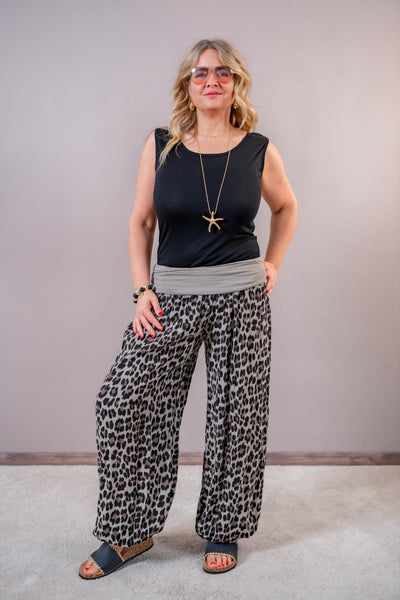 Harems-Hose im Leo-Muster, taupe