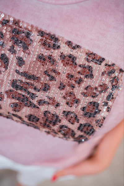 Top mit Leo-Pailletten-Muster, rosé