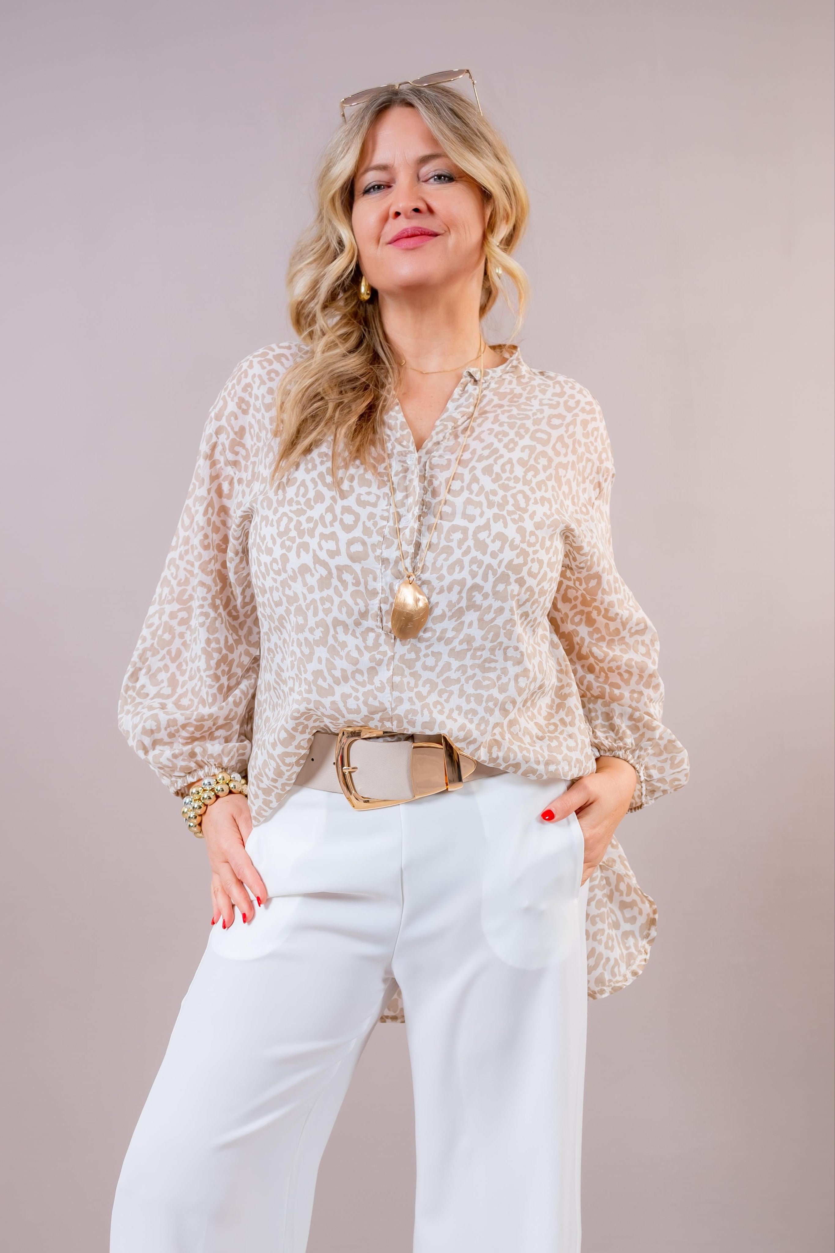 Leichte Leo-Bluse, creme/beige