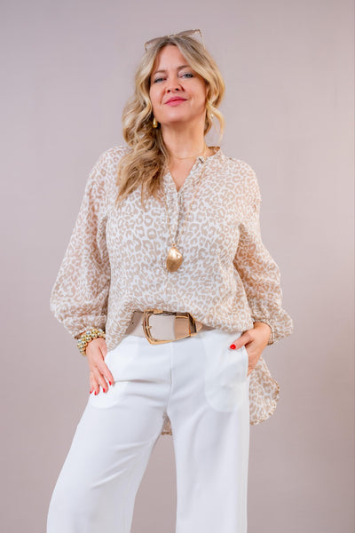 Leichte Leo-Bluse, creme/beige
