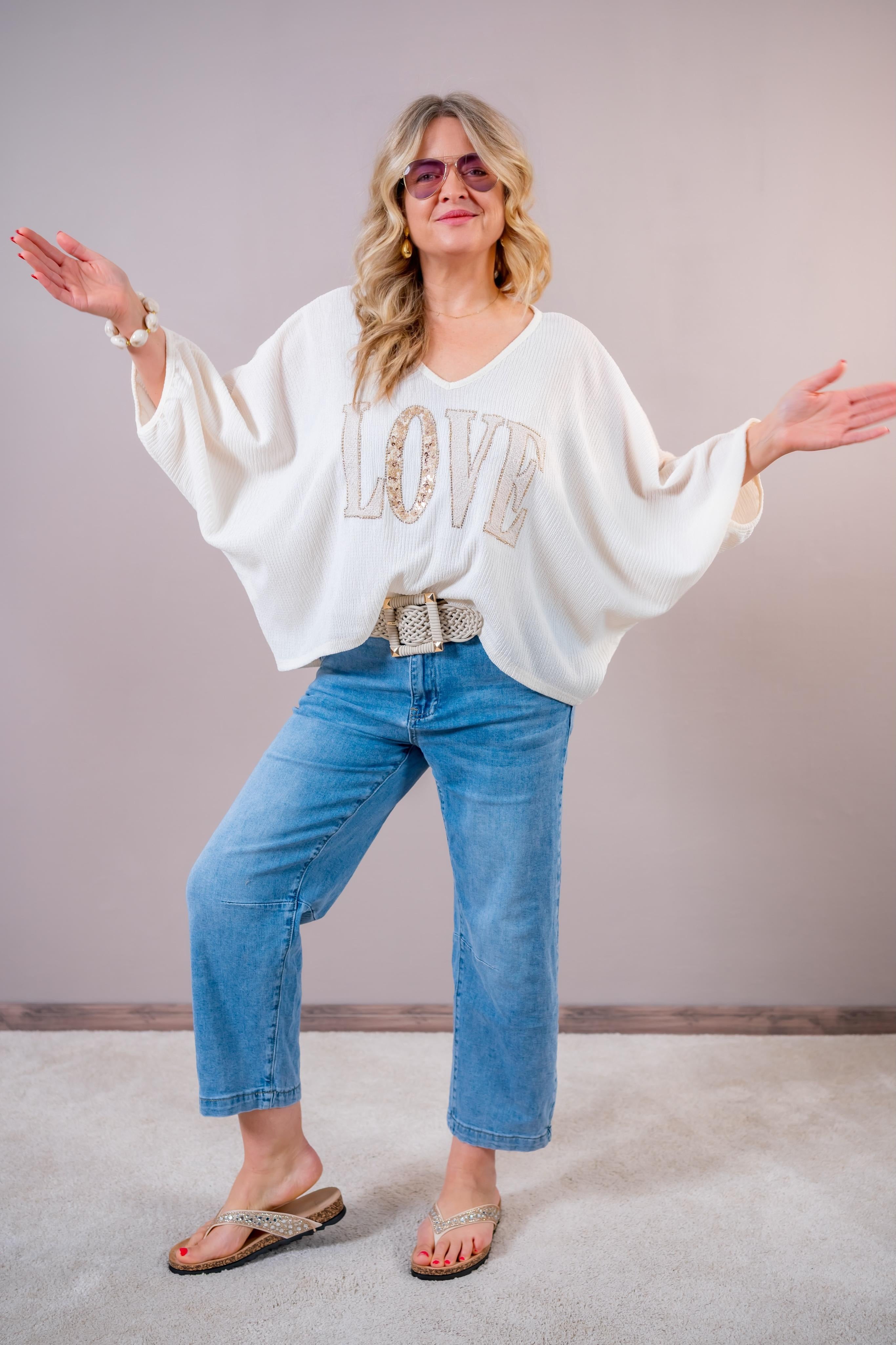Oversize Shirt "LOVE", creme
