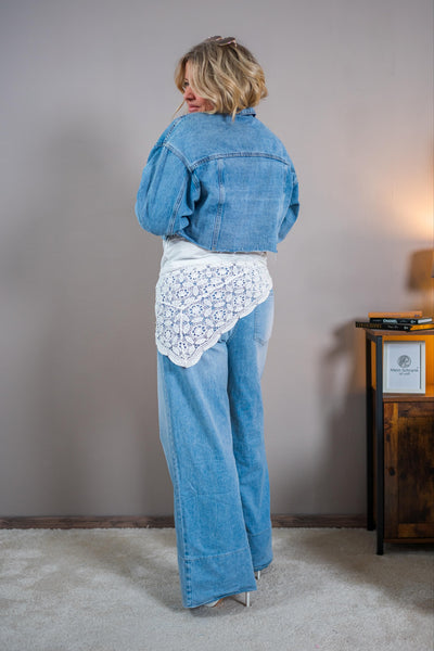 Crop-Jeansjacke, denimblau