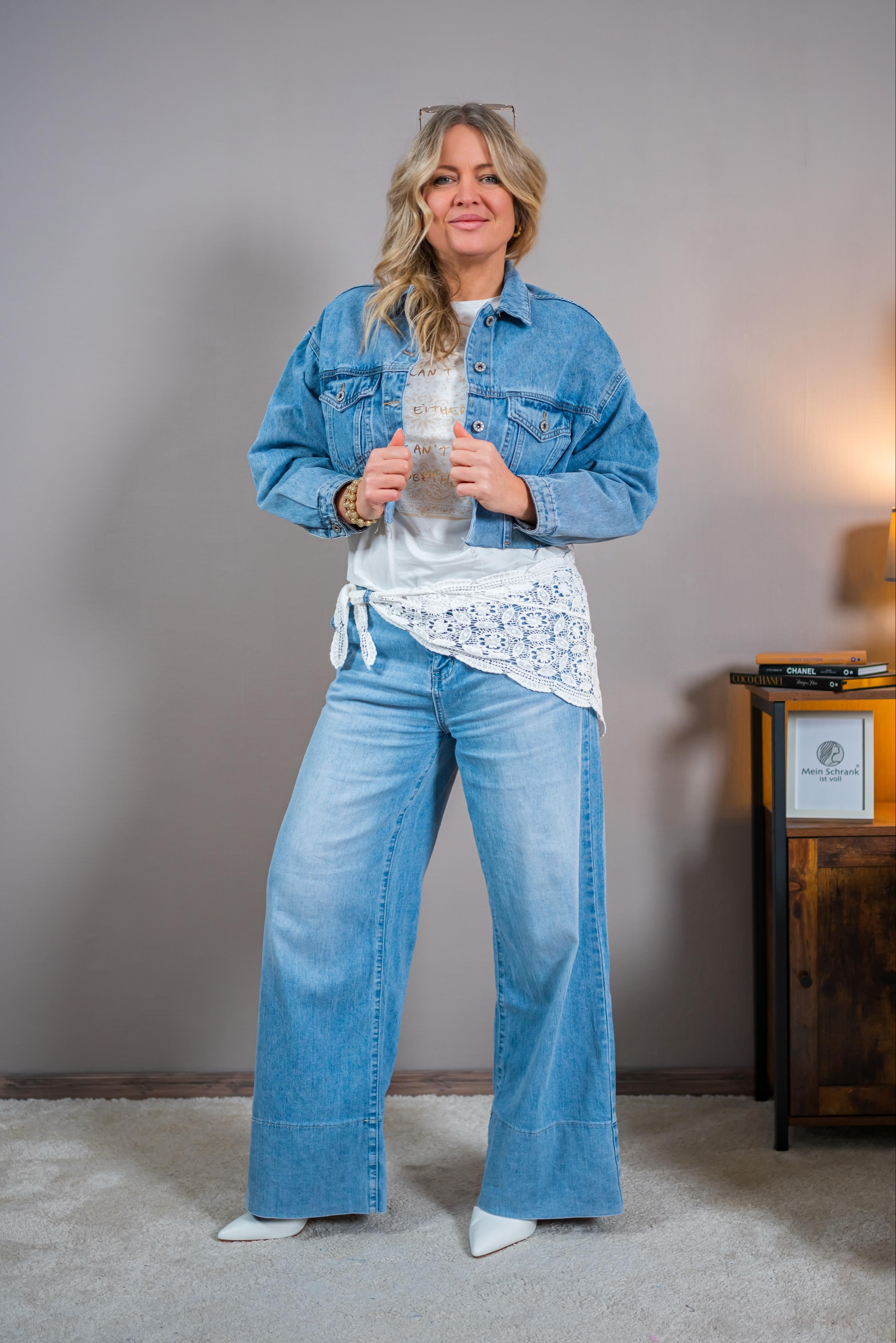 Crop-Jeansjacke, denimblau