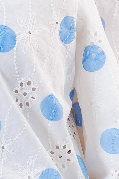 Bluse mit floralem Muster und Punkten, creme/blau
