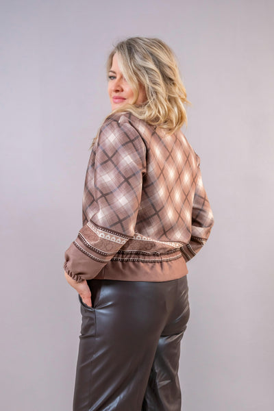 Blouson "Check & Border" in Wildlederoptik, braun/beige