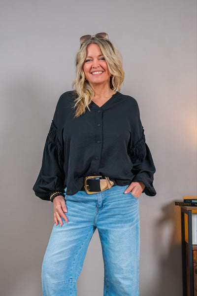 Leichte Bluse mit Ballonärmeln, schwarz