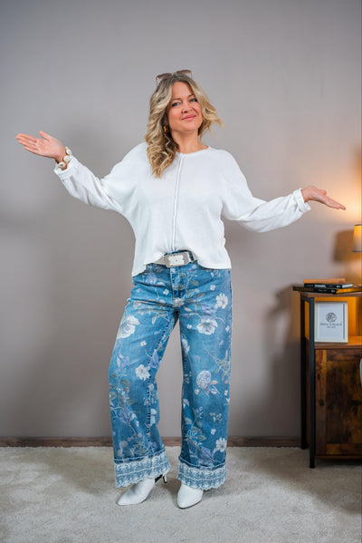 Feinstrick Shirt mit V-Ausschnitt, off-white