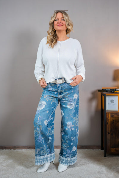 Feinstrick Shirt mit V-Ausschnitt, off-white