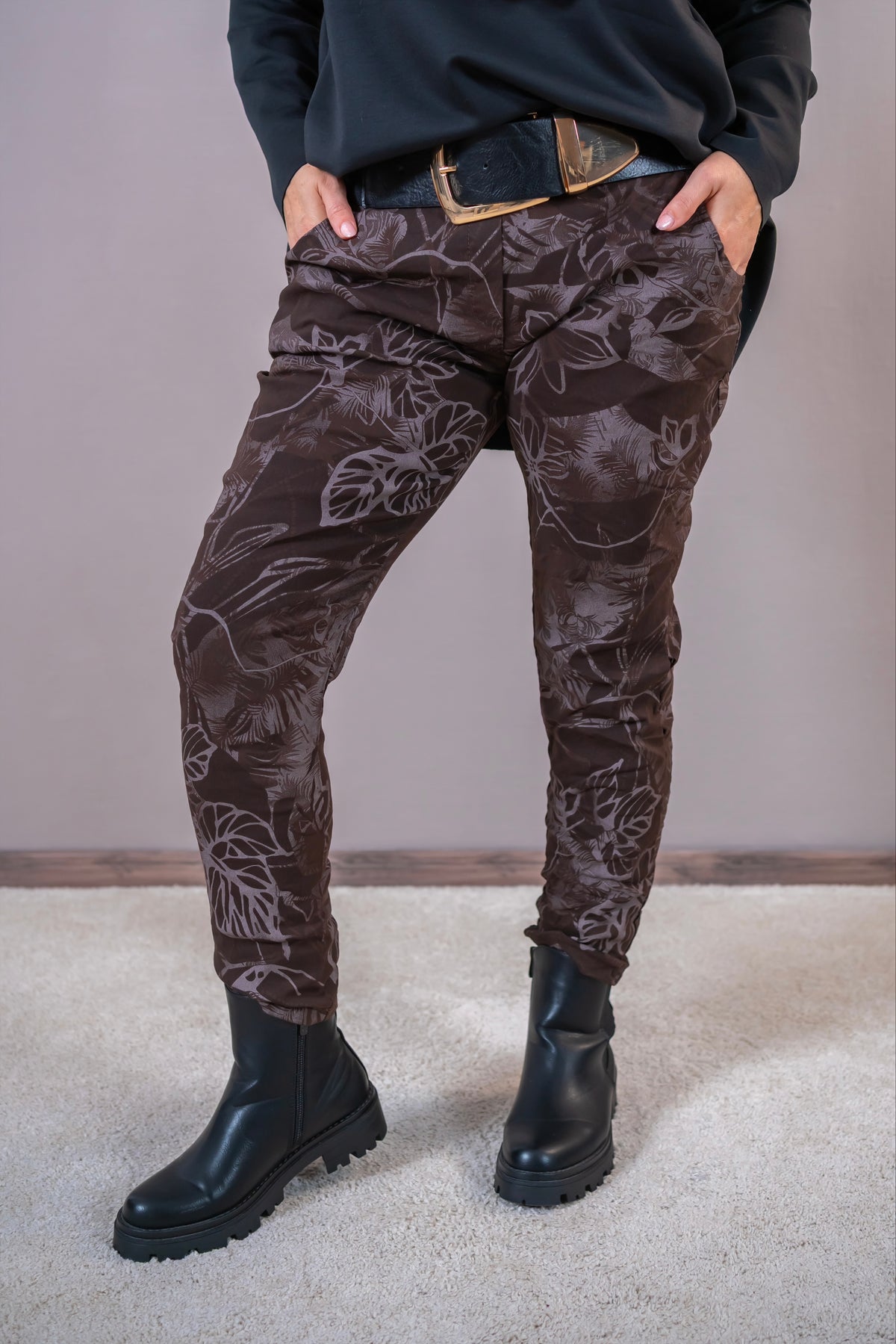 Stretchhose "Botanical", braun