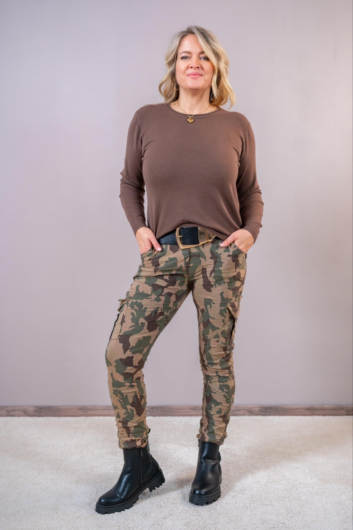 Cargo-Stretchhose Camouflage, camel/braun/khaki