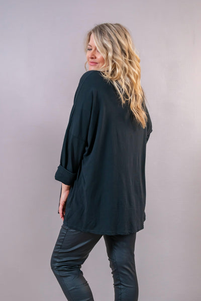 Oversize Longsleeve "Love" mit Statementprint, schwarz