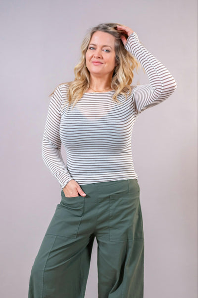 Leichtes Langarmshirt im Streifen-Design, creme/taupe
