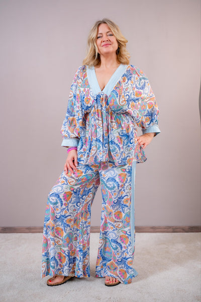 Stoffhose mit Muster, blautöne