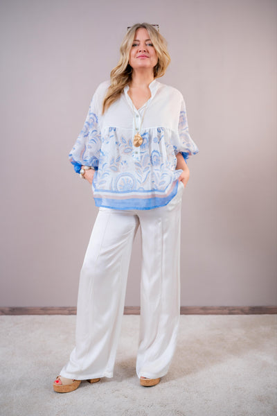 Sommerliche Hose mit Ziernaht, ecru
