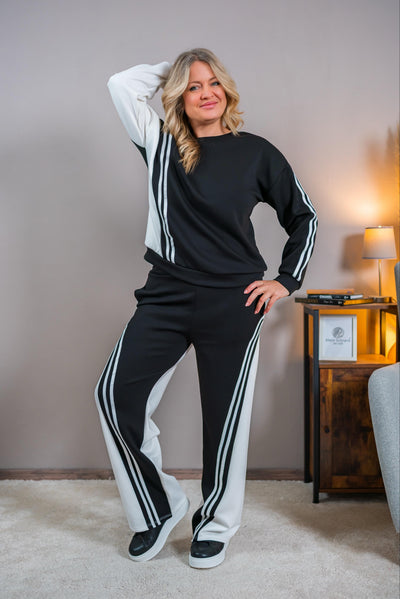 Sportliches Sweatshirt mit Streifen, schwarz/weiß