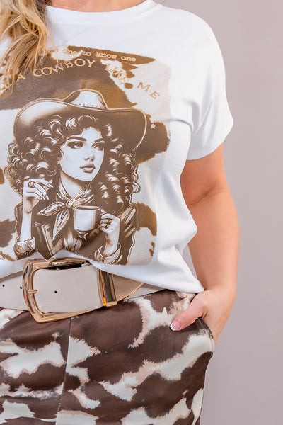 T-Shirt mit Cowgirl, weiß-bedruckt