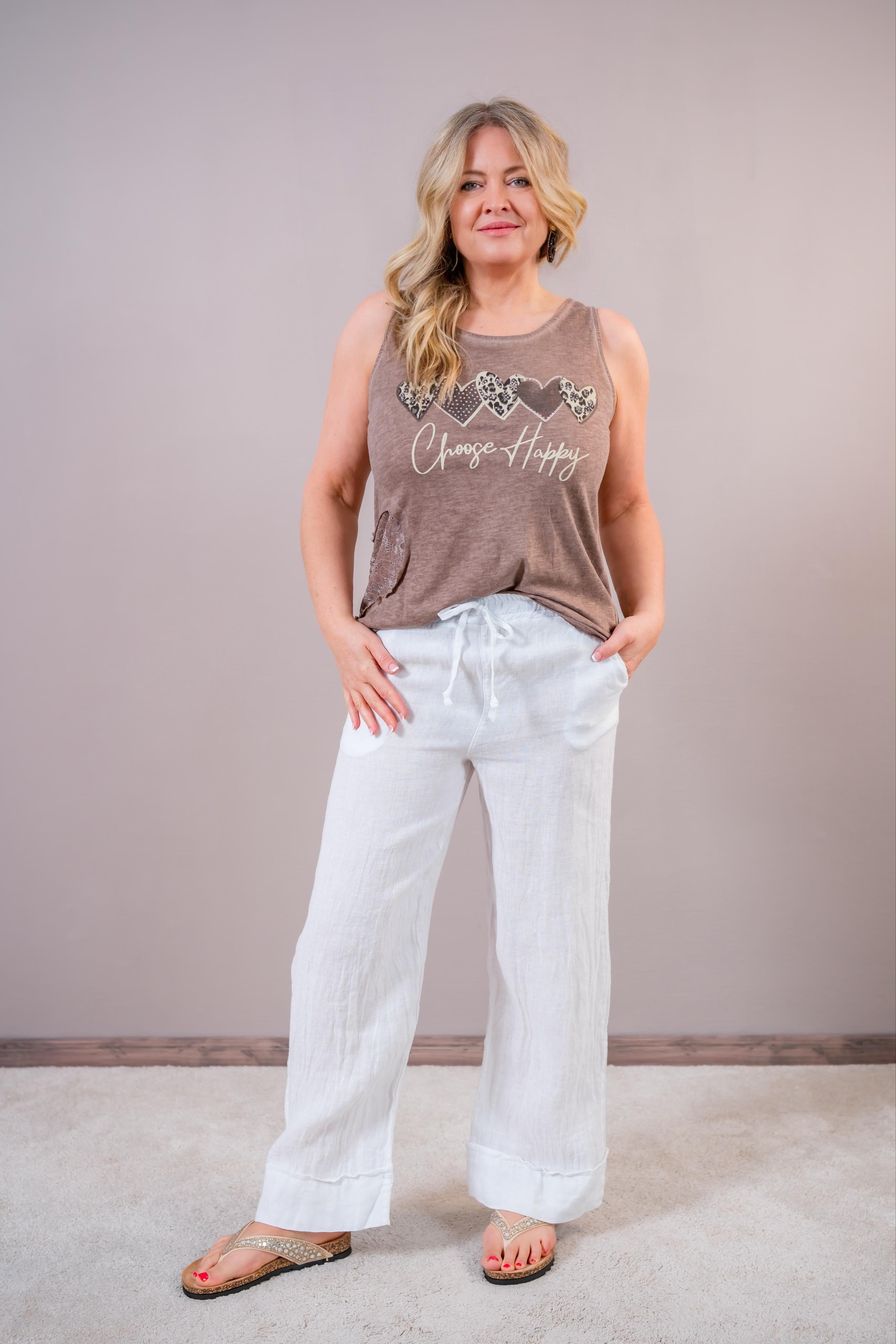 Top mit Print & Spitze, mocca